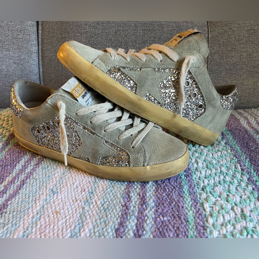 Golden Goose Superstars. Size 37. EUC. Light grey with silver glitter.